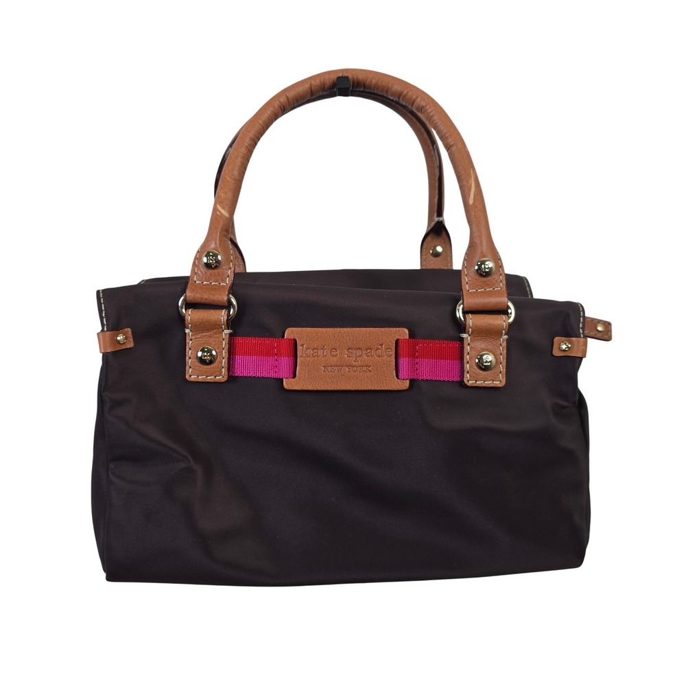 Kate Spade Sm Travis Mahogany Nylon Leather Satchel Bag WKRU0325 NWT